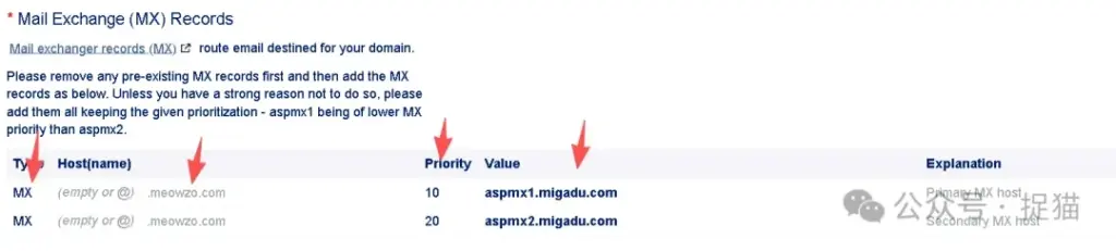 第三步：配置MX记录